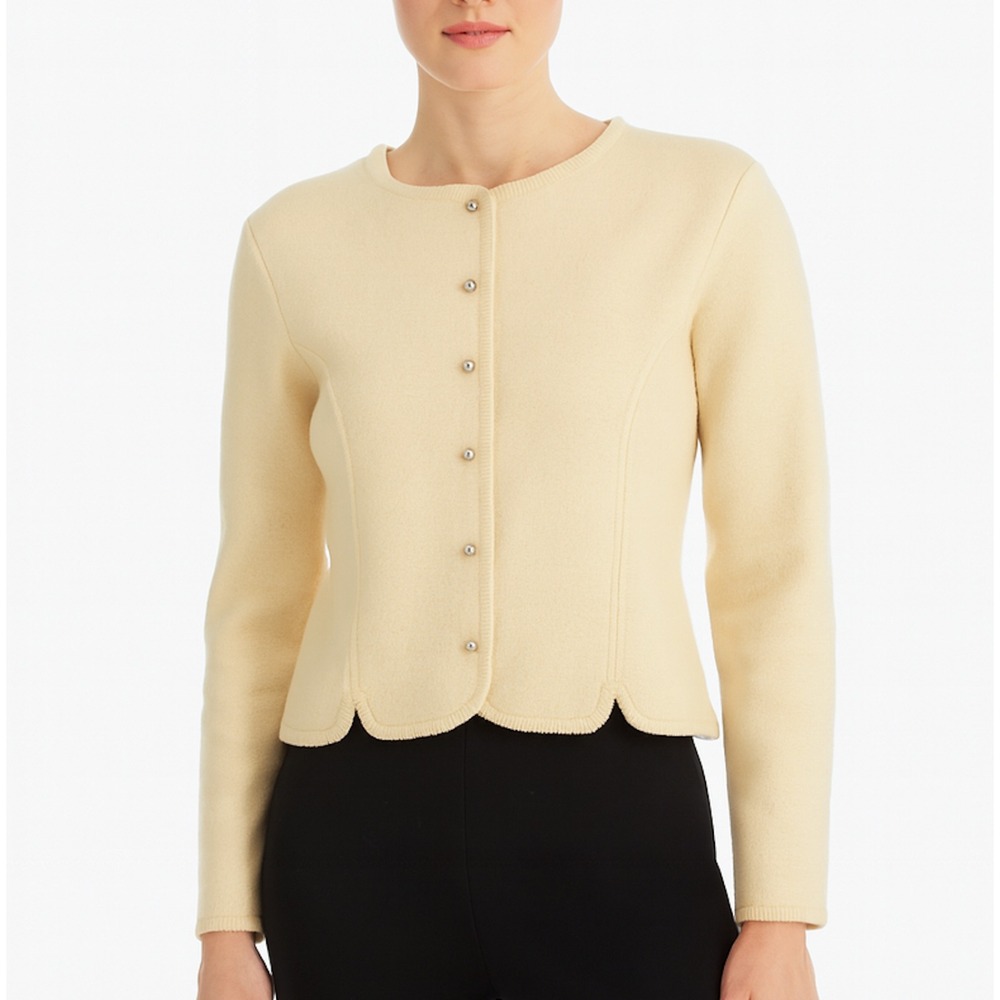 Nan Elliot Womens‎ Wool Cardigan 14 Vintage Ivory Minimalist Tailored Classic